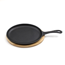 Preseasoned Cast Iron Fajita Skillet sizzling pan with Wooden Base